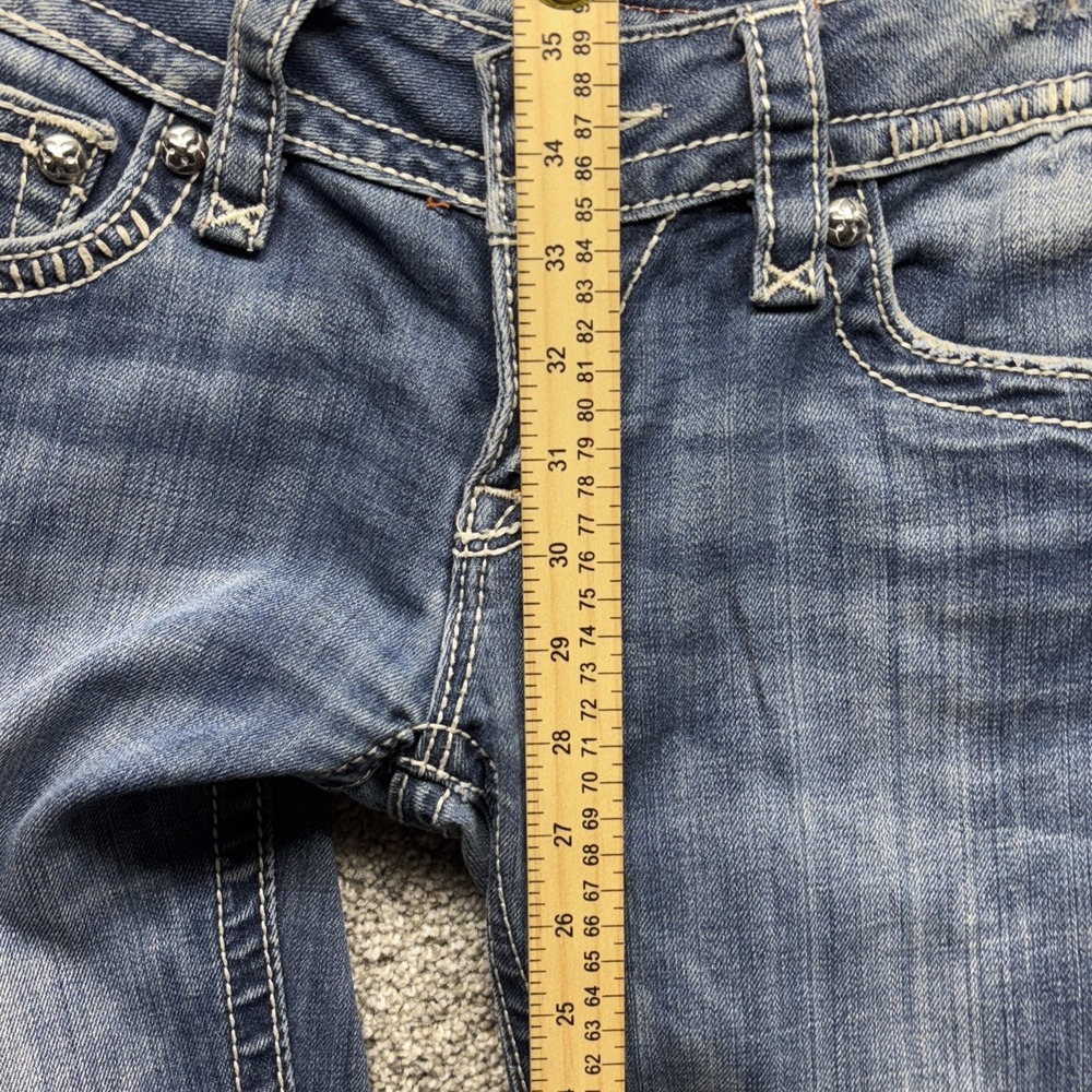 Rock Revival Jen Straight Leg Jeans Rhinestone‎ Distressed Frayed Size 28(30x28) - Picture 12 of 16
